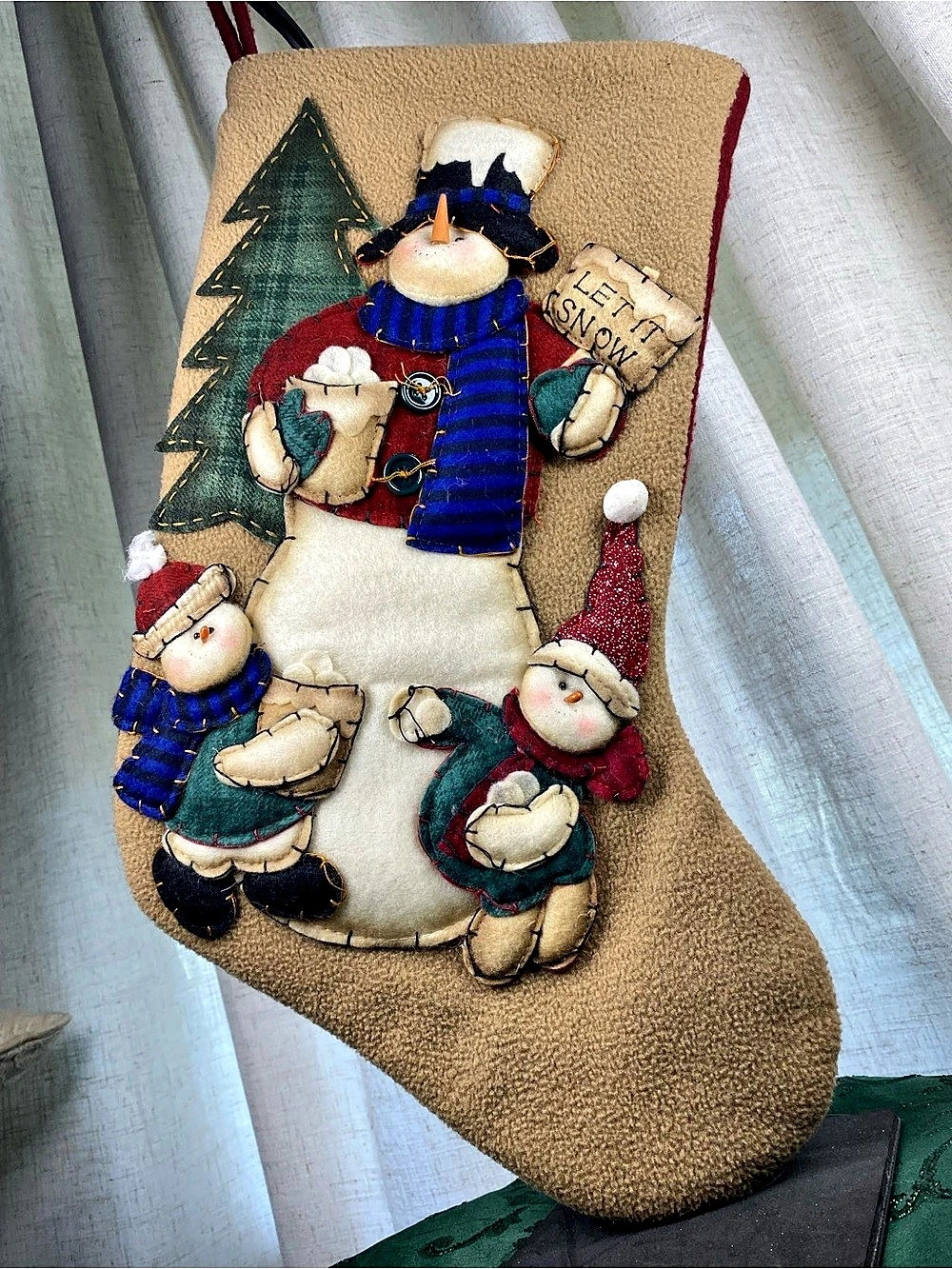 Completed Bucilla Let It Snow 3D Felt Applique Christmas Stocking Handmade Sewn